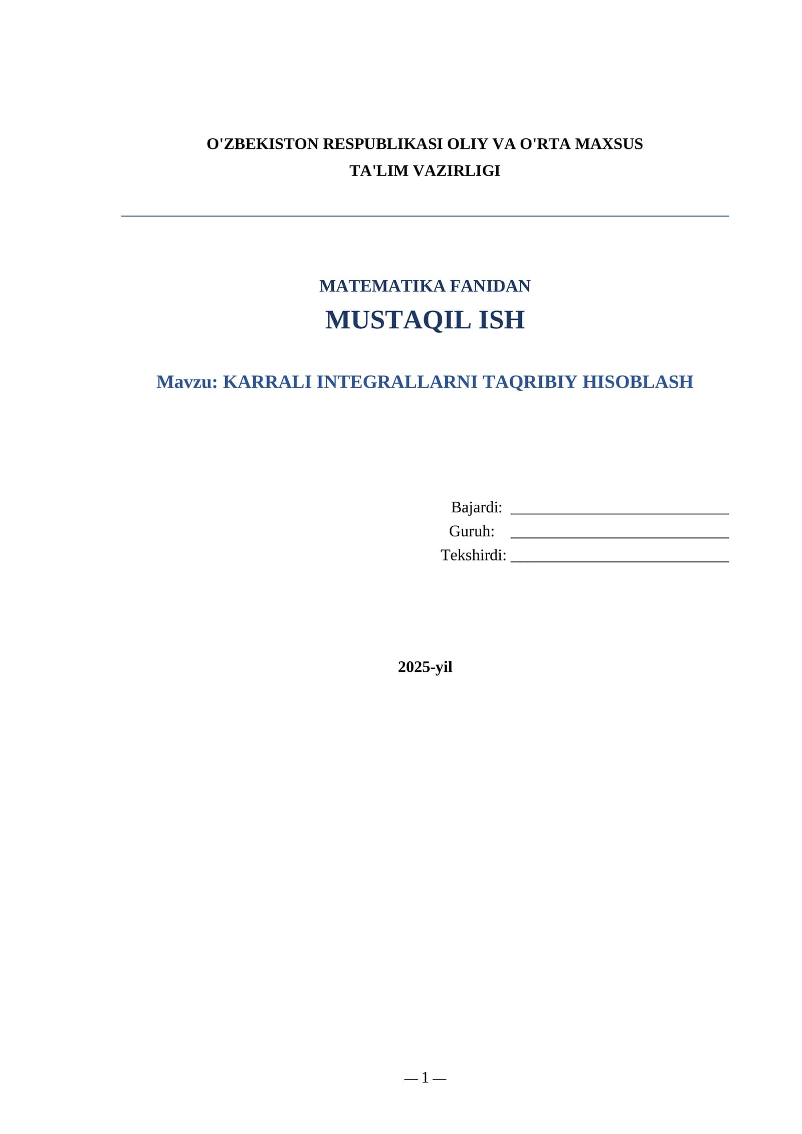 Karrali integrallarni taqribiy hisoblash