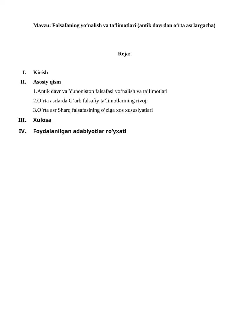 Falsafaning yo'nalish va ta'limotlari