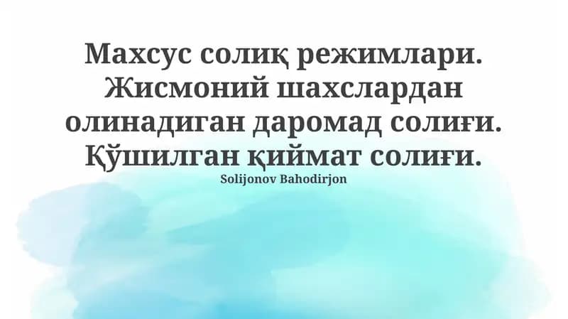 Maxsus soliq rejimlari