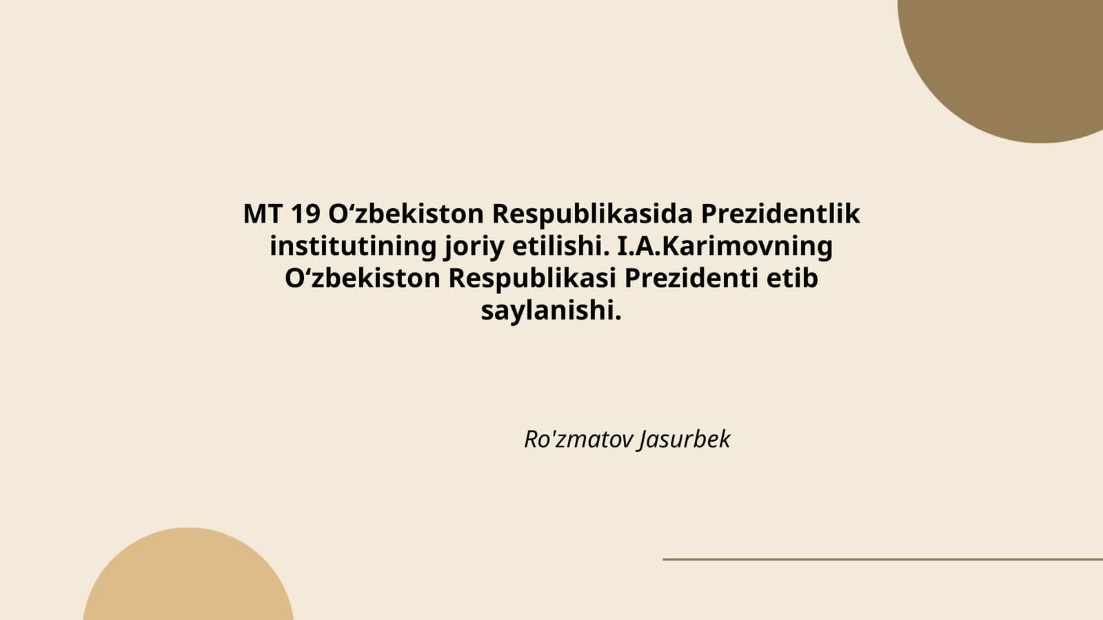 Президентлик институтининг Ўзбекистонда жорий этилиши