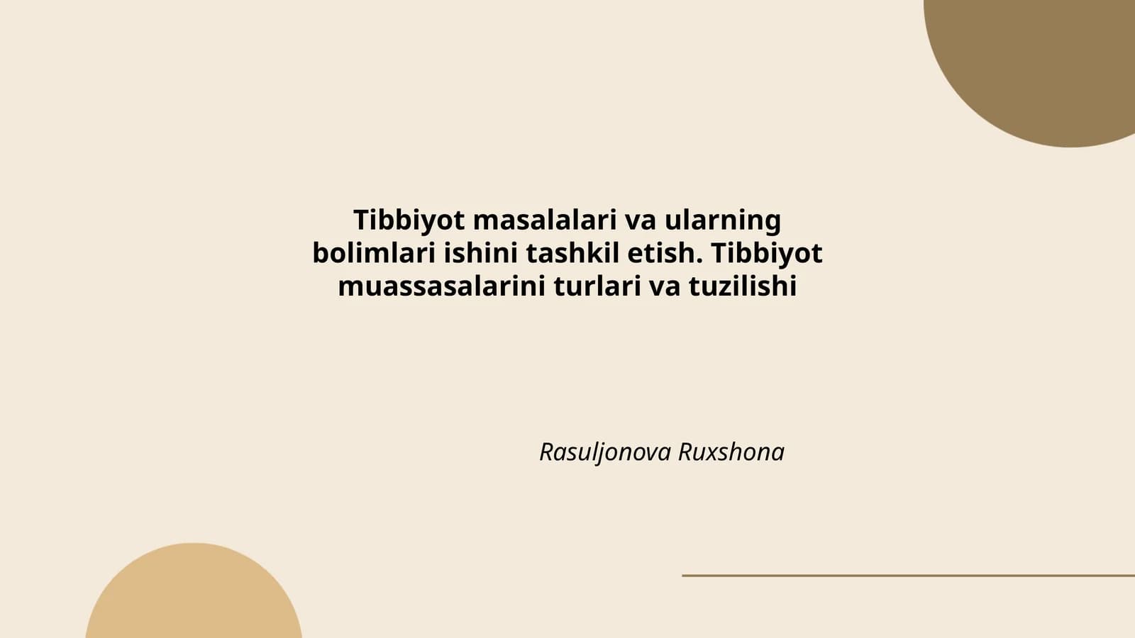 Tibbiyot masalalari va ularning bolimlari ishini tashkil etish. Tibbiyot muassasalarini turlari va tuzilishi