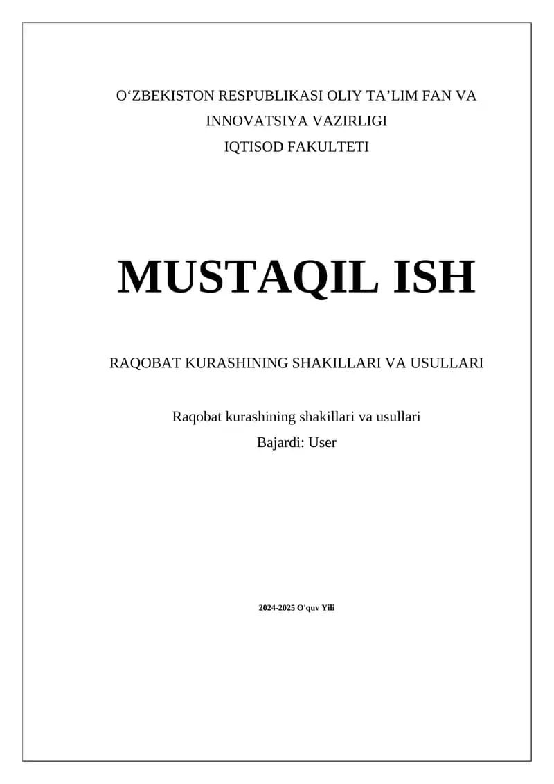 Raqobat kurashining shakillari va usullari