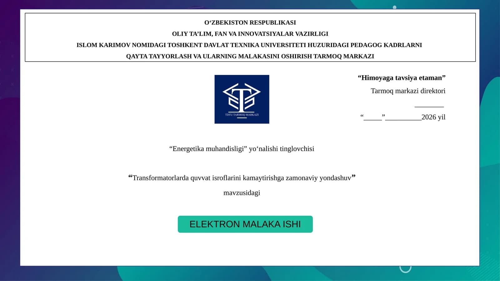 Transformatorlarda quvvat isroflarini kamaytirishga zamonaviy yondashuv