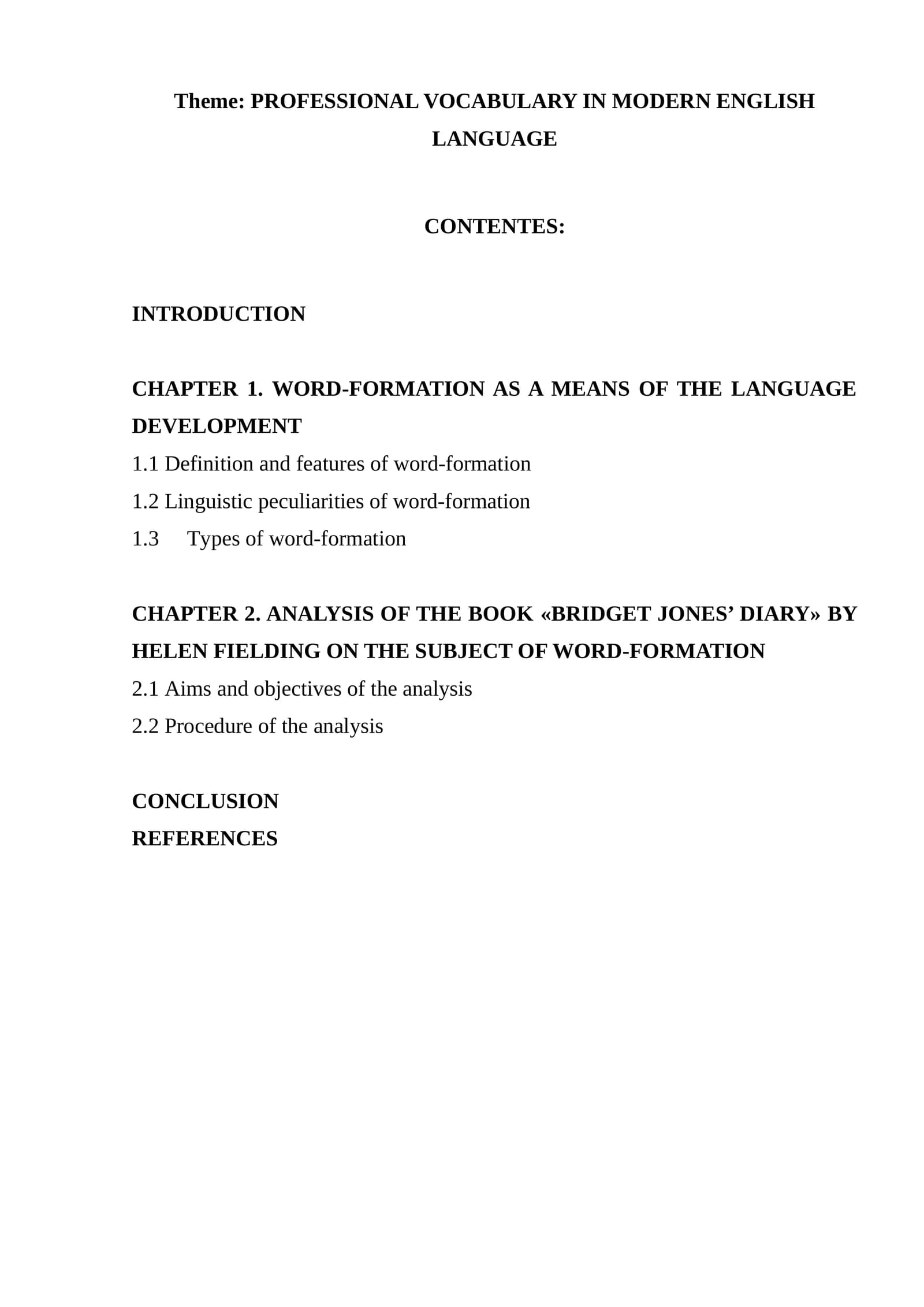Professional Vocabulary in Modern English Language