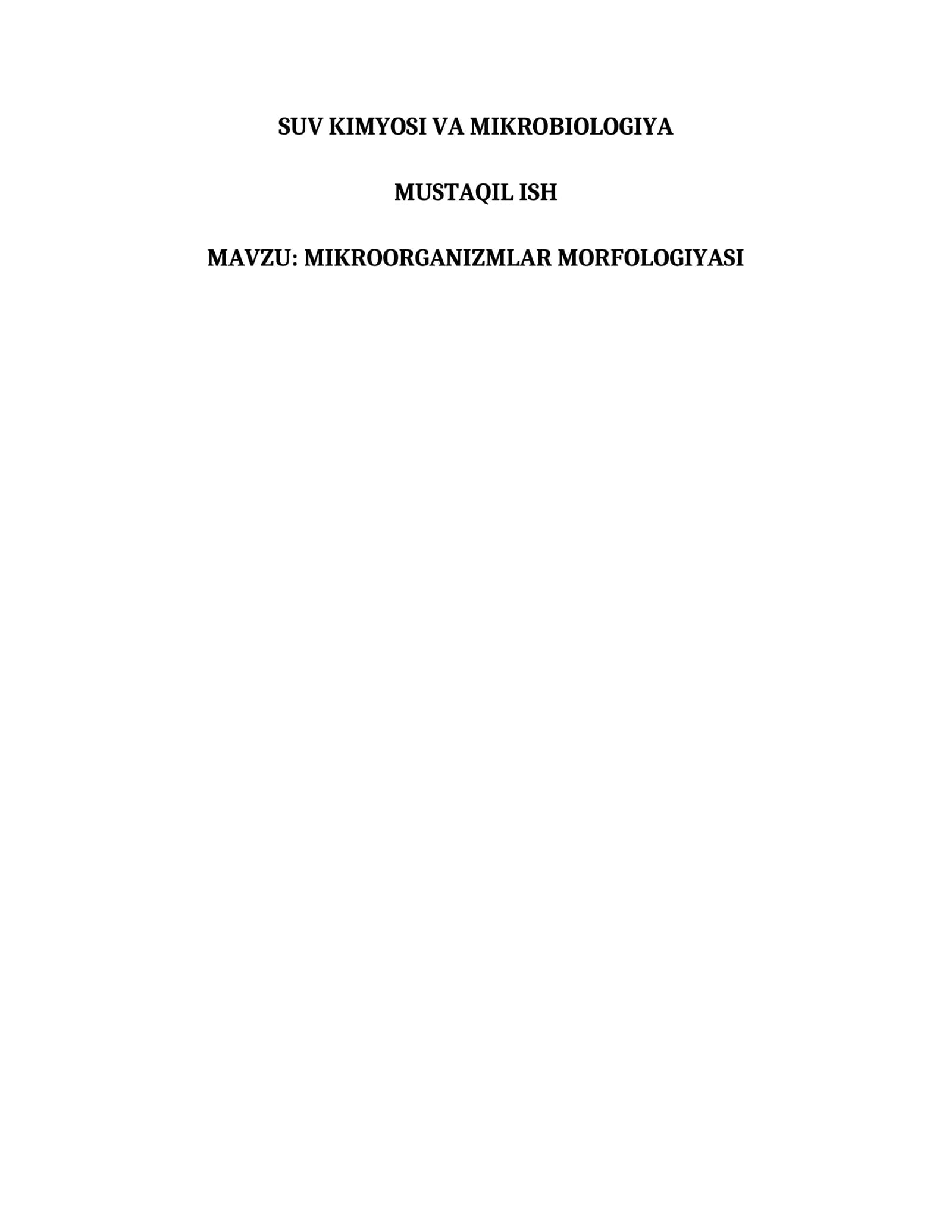 SUV KIMYOSI VA MIKROBIOLOGIYA