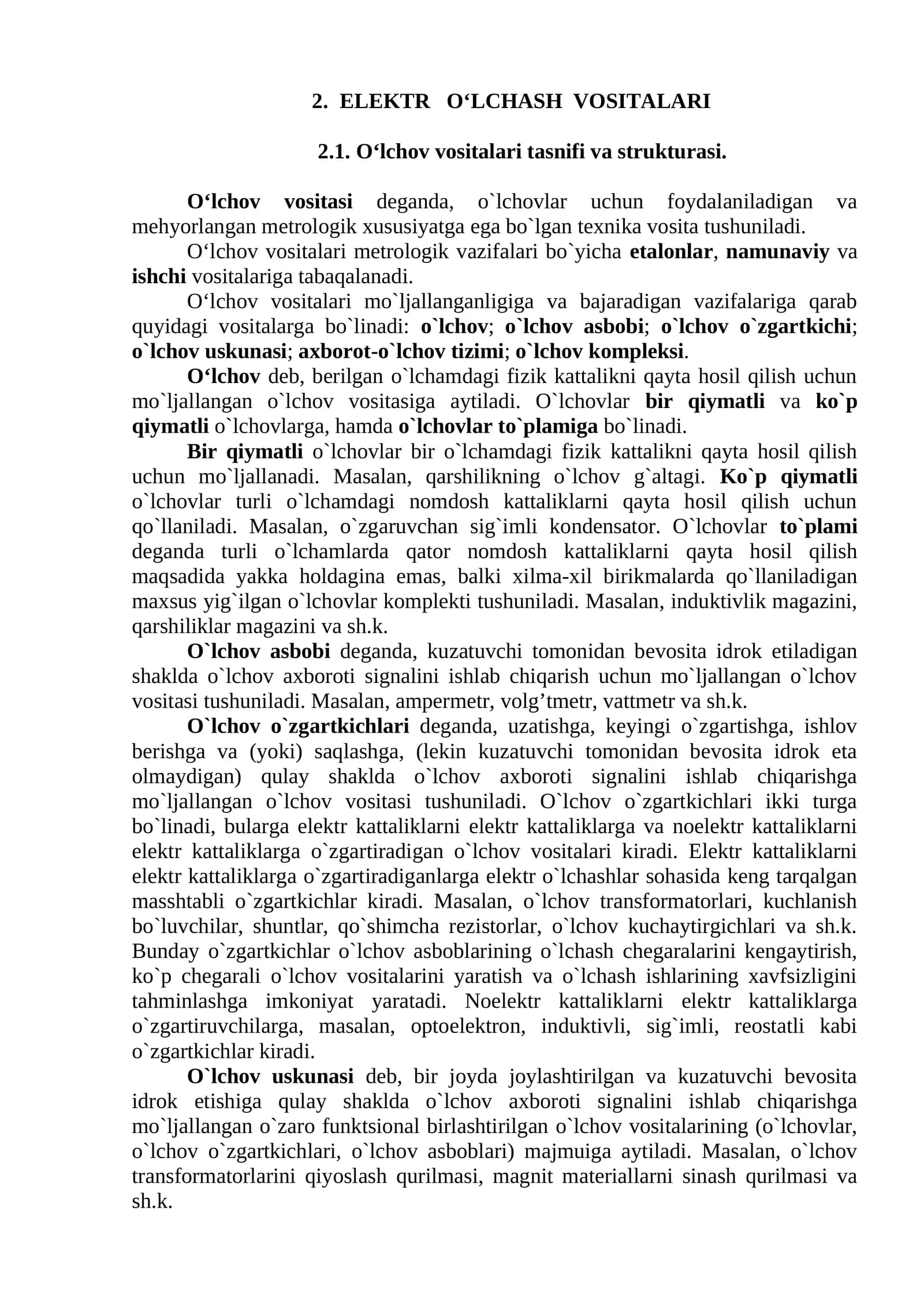 ELEKTR OʻLCHASH VOSITALARI