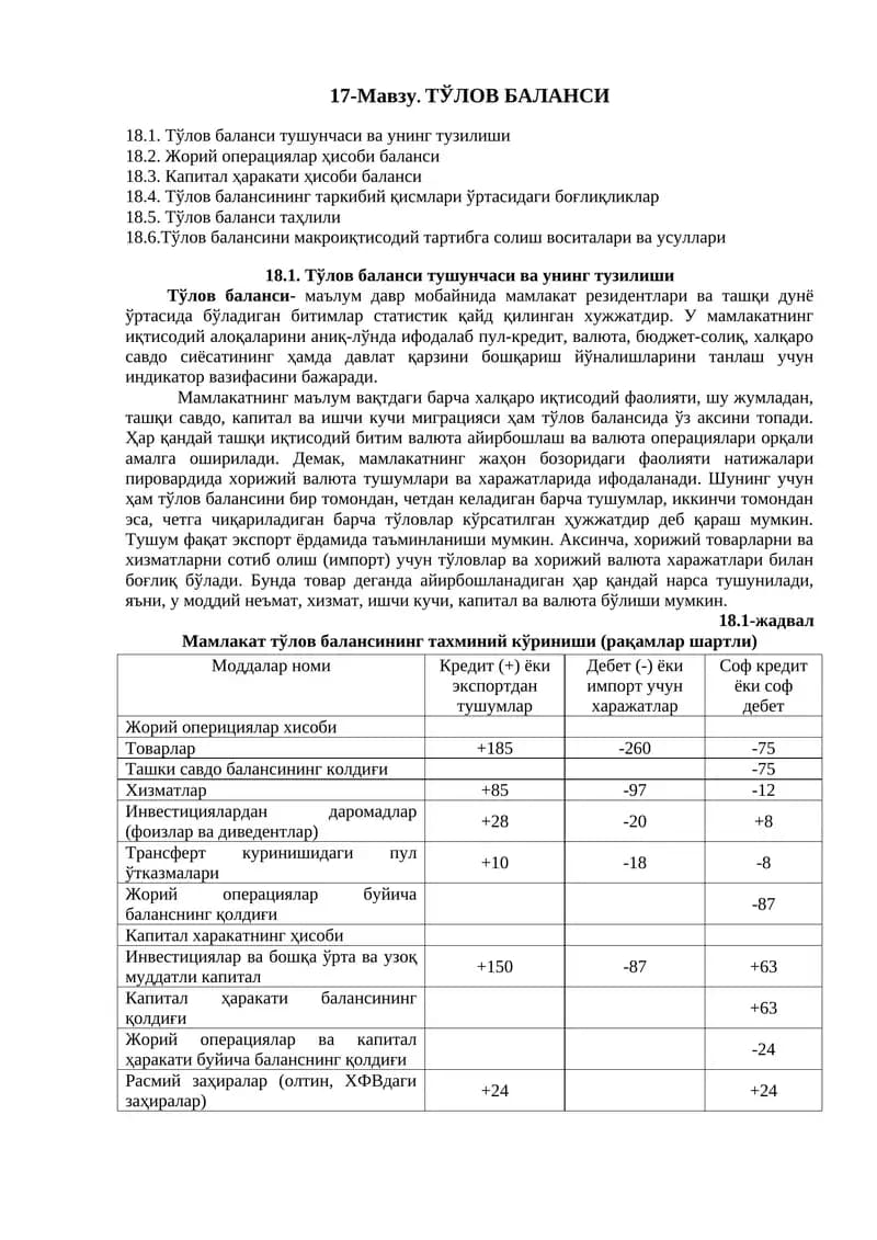 Тўлов баланси (Payment Balance)