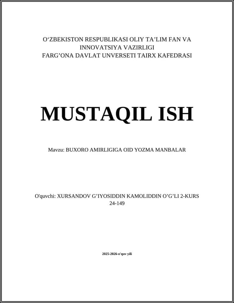 BUXORO AMIRLIGIGA OID YOZMA MANBALAR