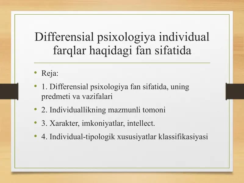 Diferansiyel psixologiya individual farqlar haqidagi fan sifatida