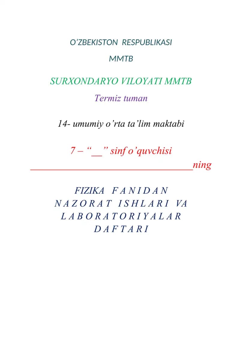 Laboratoriya ishi va nazorat ishi