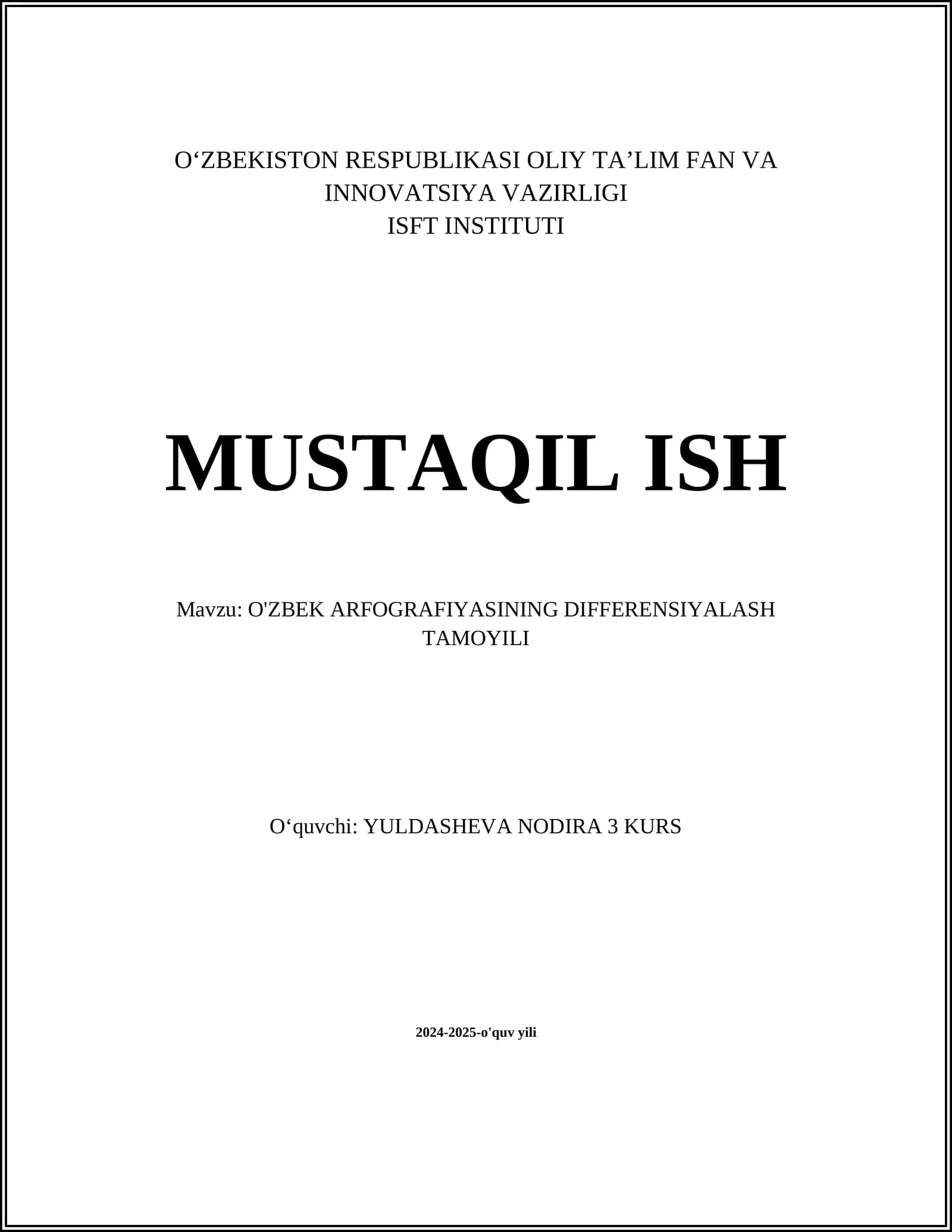 O'ZBEK ARFOGRAFIYASINING DIFFERENSIYALASH TAMOYILI