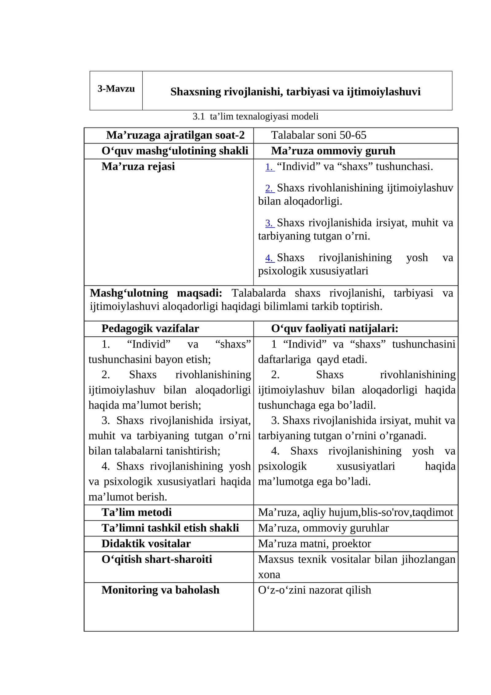 Shaxsning rivojlanishi, tarbiyasi va ijtimoiylashuvi