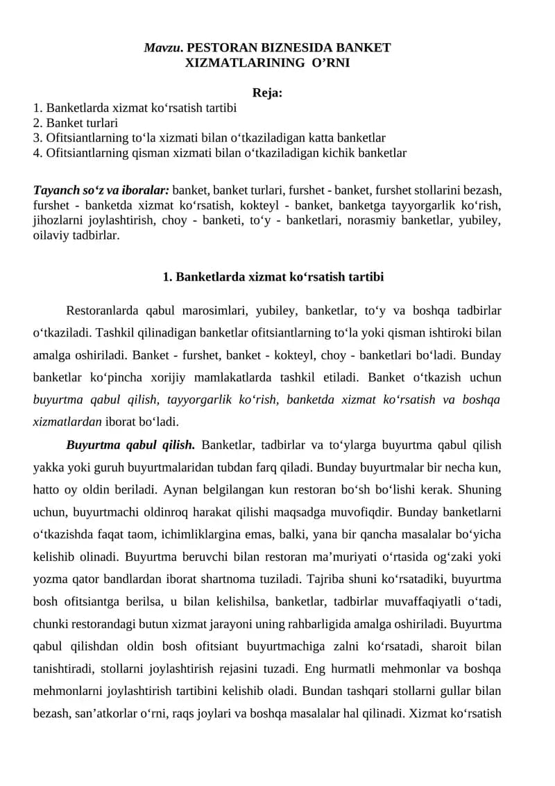 Banket xizmatlari