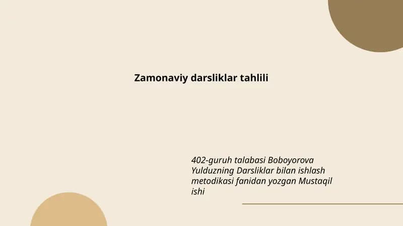 Zamonaviy darsliklar tahlili
