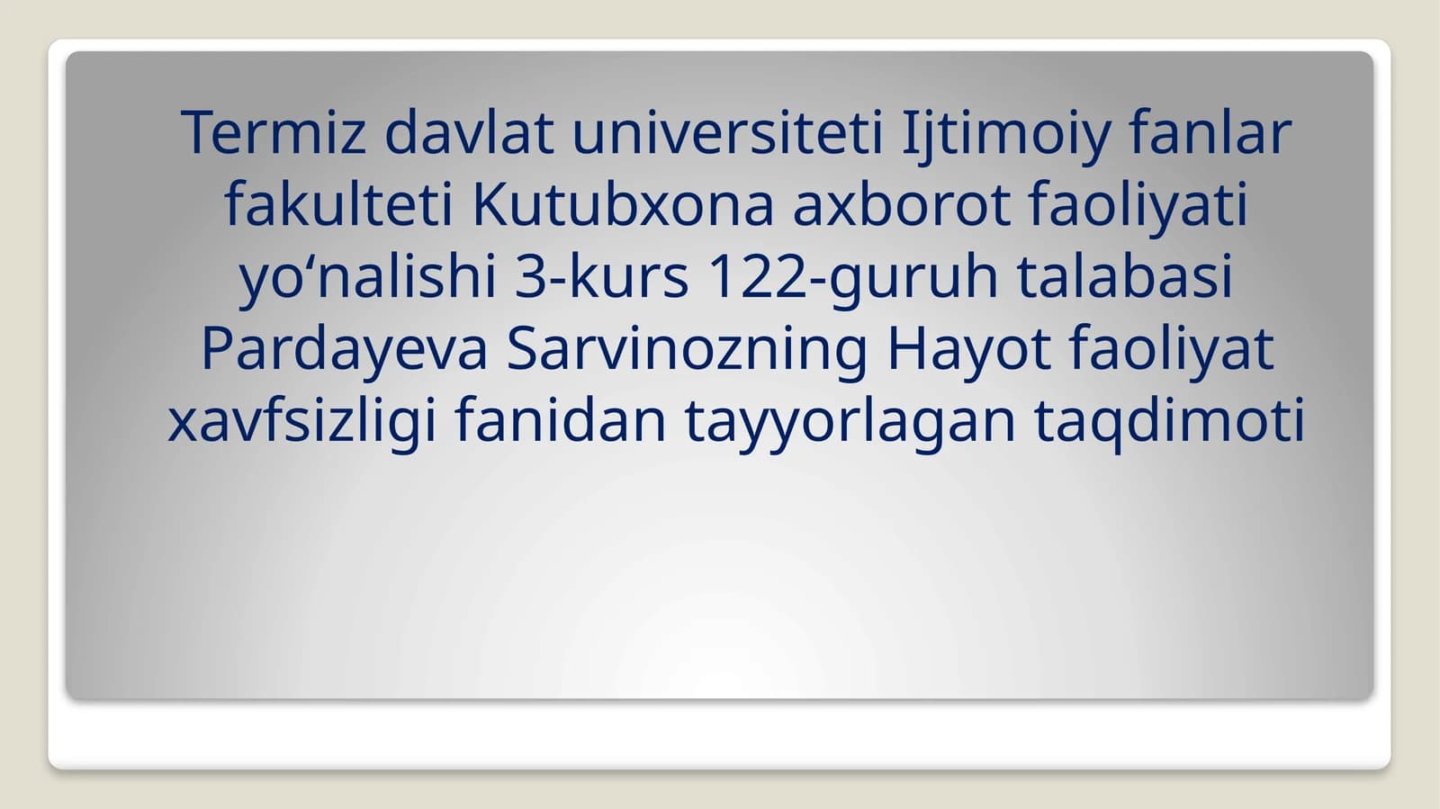 Elektrxavfsizligi fanidan tayyorlangan taqdimot