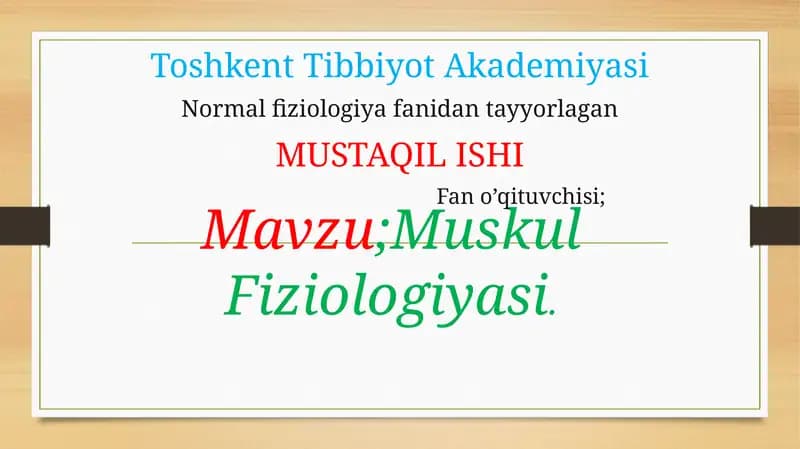Muskul Fiziologiyasi