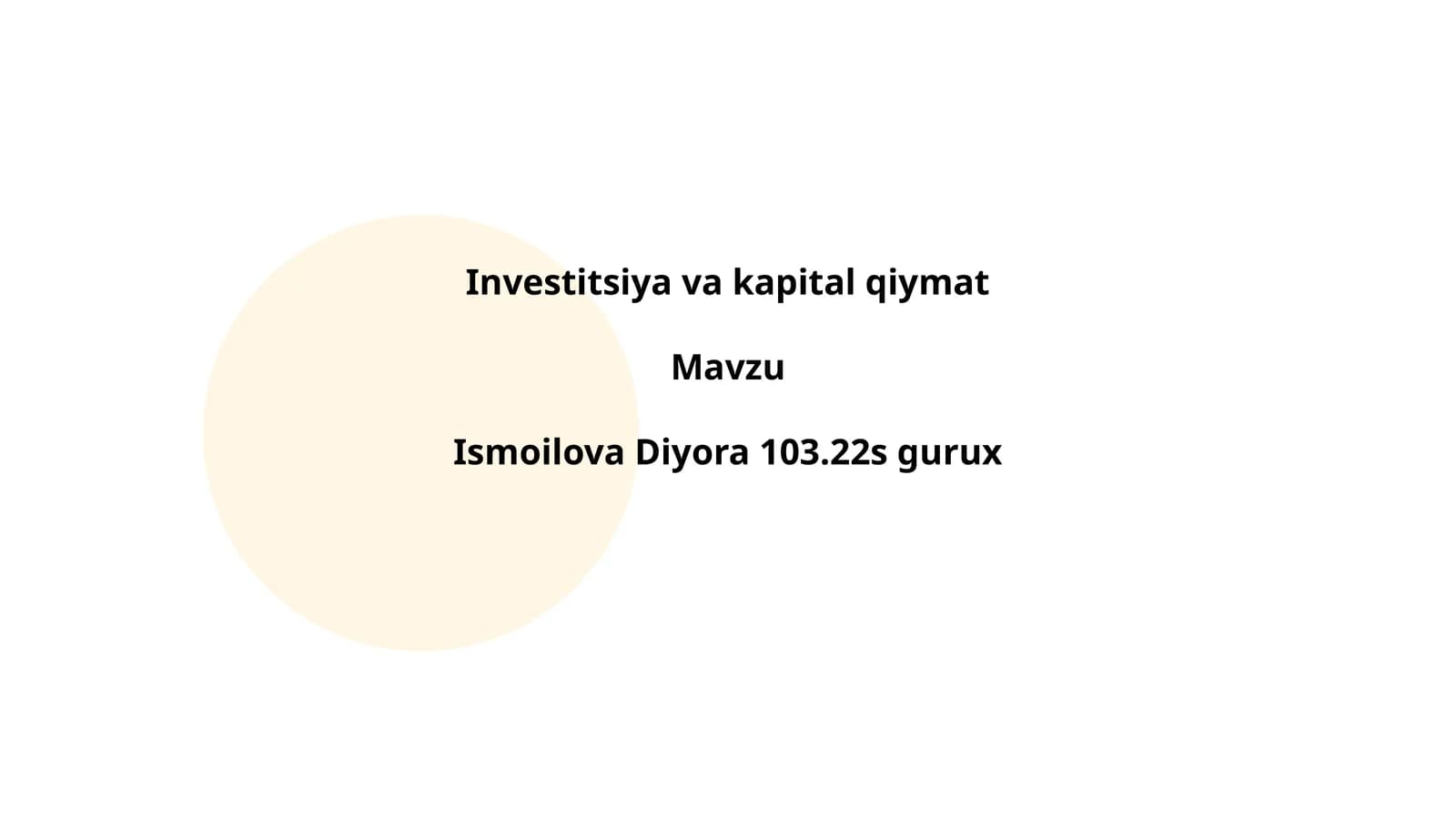 Investitsiya va kapital qiymat
