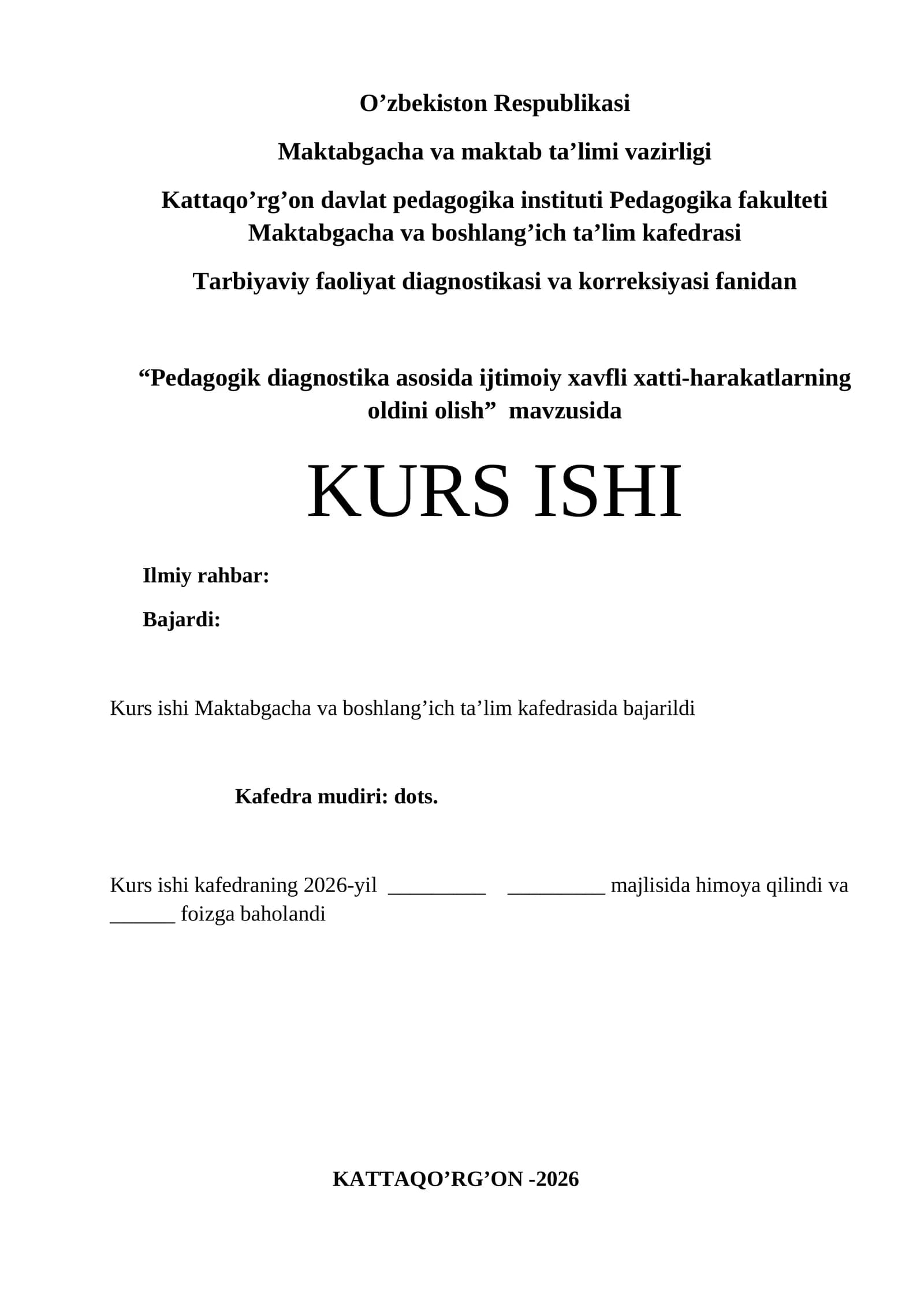 Pedagogik diagnostika asosida ijtimoiy xavfli xatti-harakatlarning oldini olish
