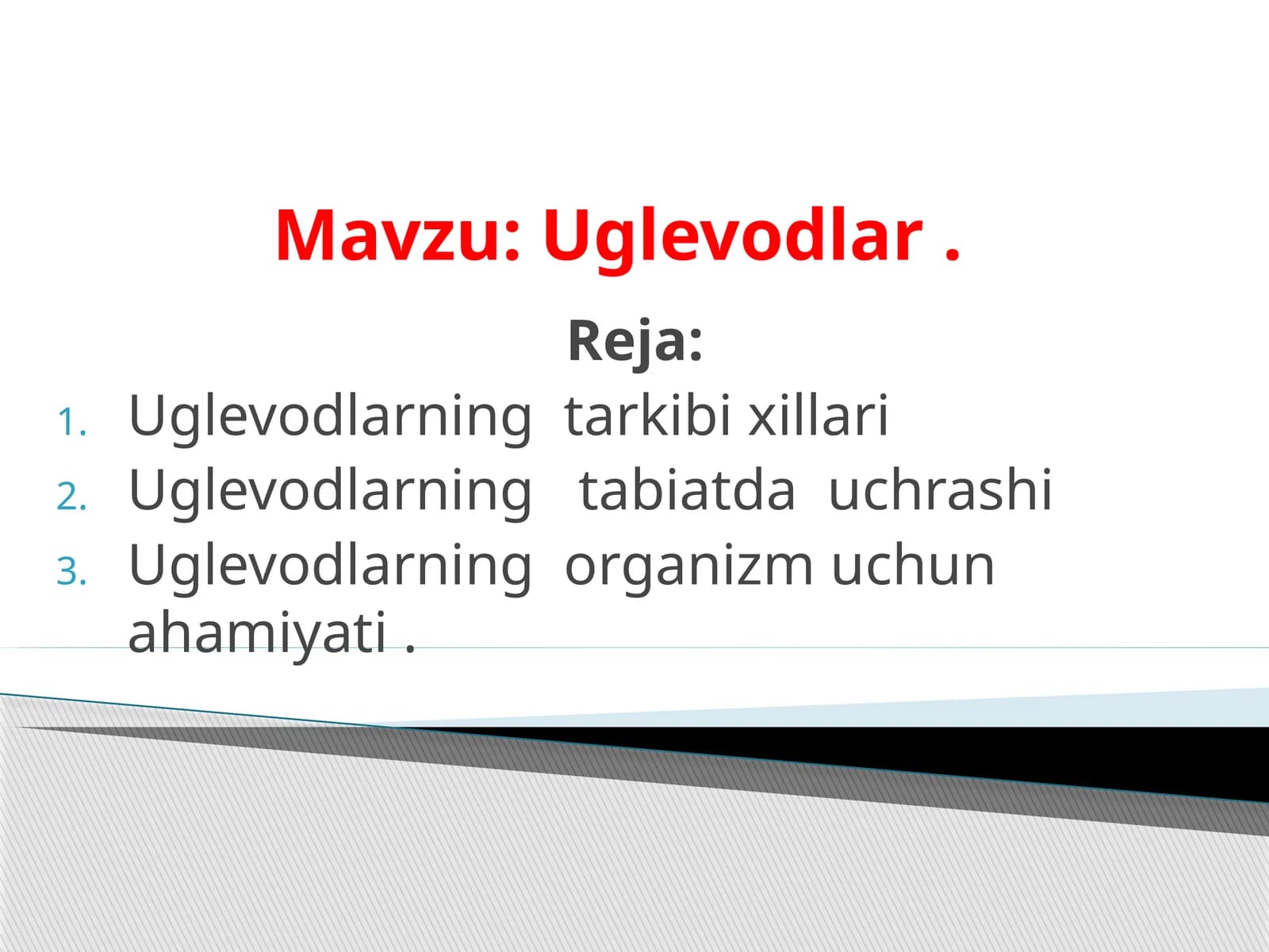 "Uglevodlar" mavzusida 9-sinf biologiya fanidan dars ishlanma.