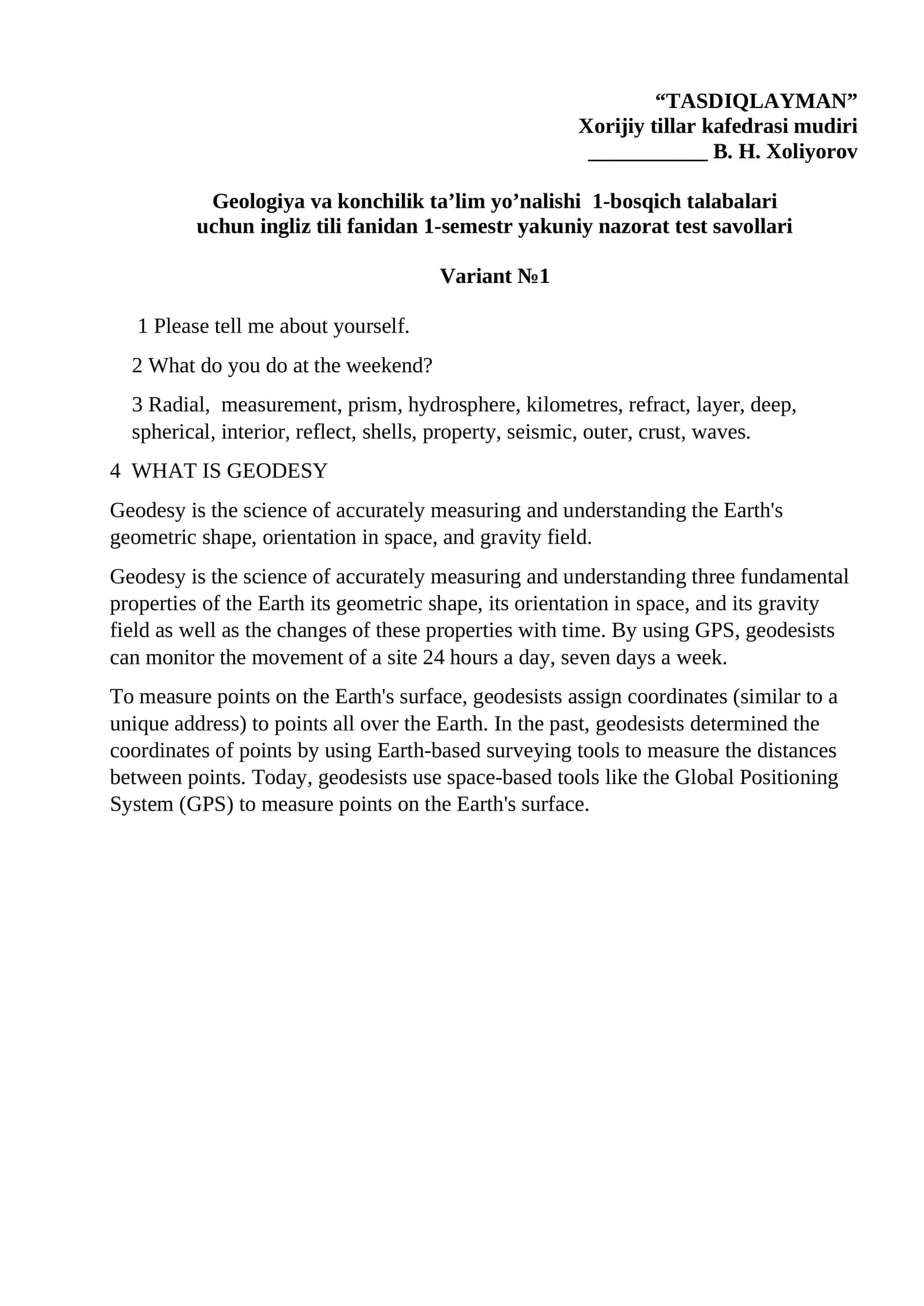 Geodesy Test Questions