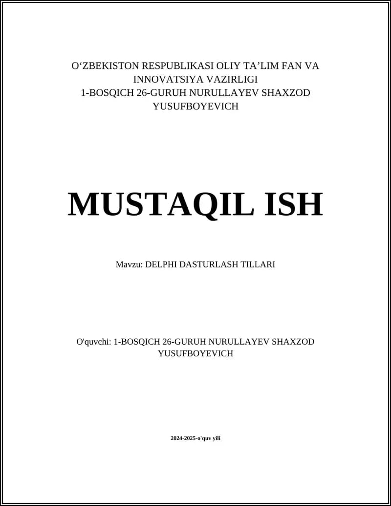 Delphi Dasturlash Tillari