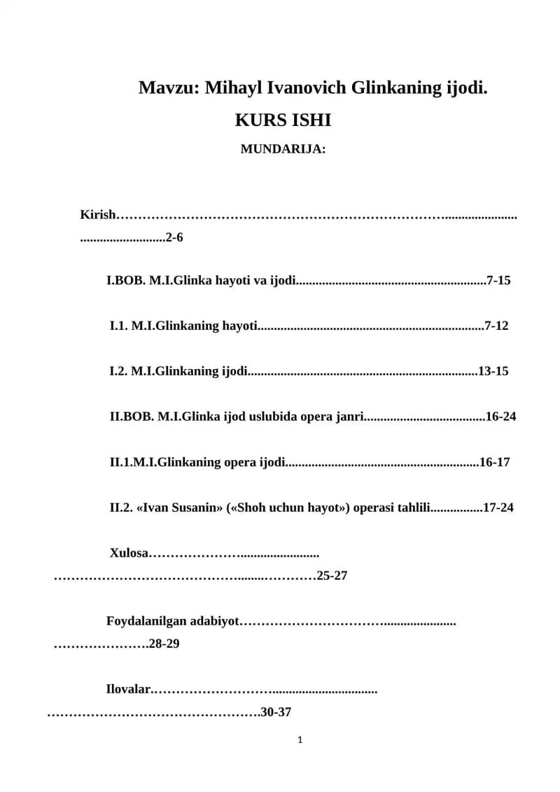Mihayl Ivanovich Glinkaning ijodi