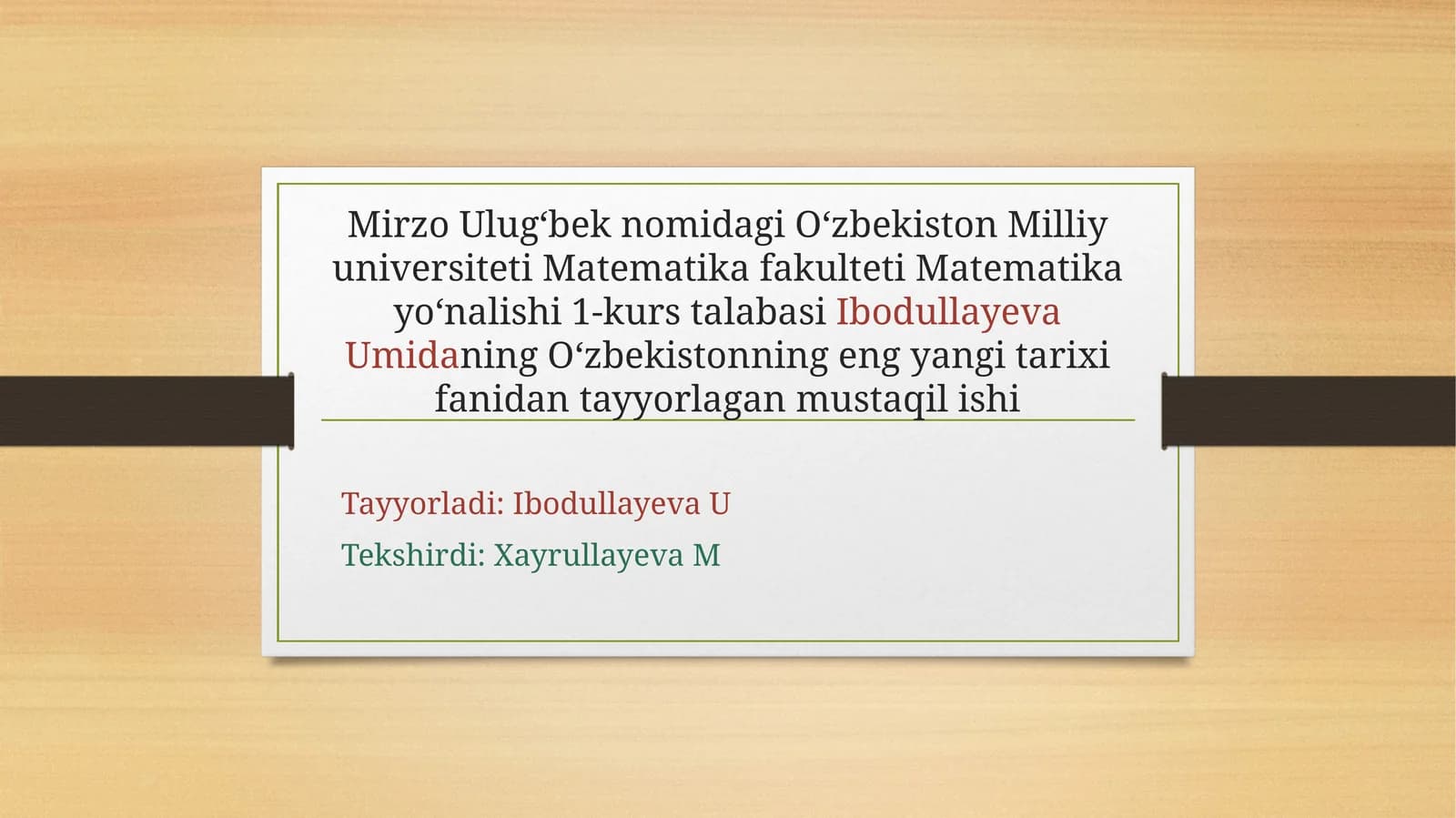 Oʻzbekistonning yangi tarixi fanidan tayyorlagan mustaqil ish
