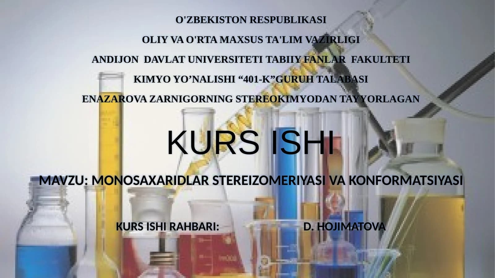 MONOSAXARIDLAR STEREIZOMERIYASI VA KONFORMATSIYASI