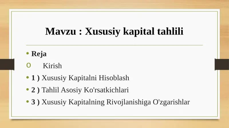 Xususiy kapital tahlili