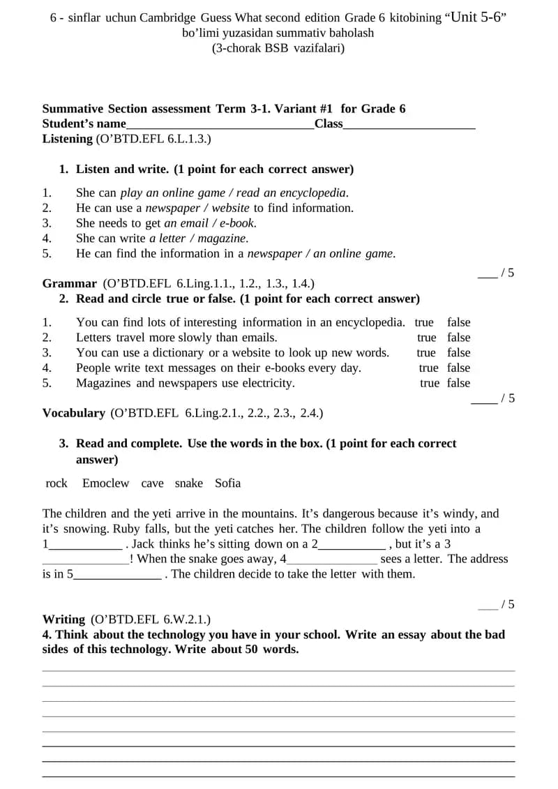 Cambridge Guess What second edition Grade 6 Kitobi "Unit 5-6"