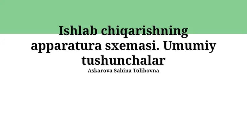 Ishlab Chiqarishning Apparatura Sxemasi