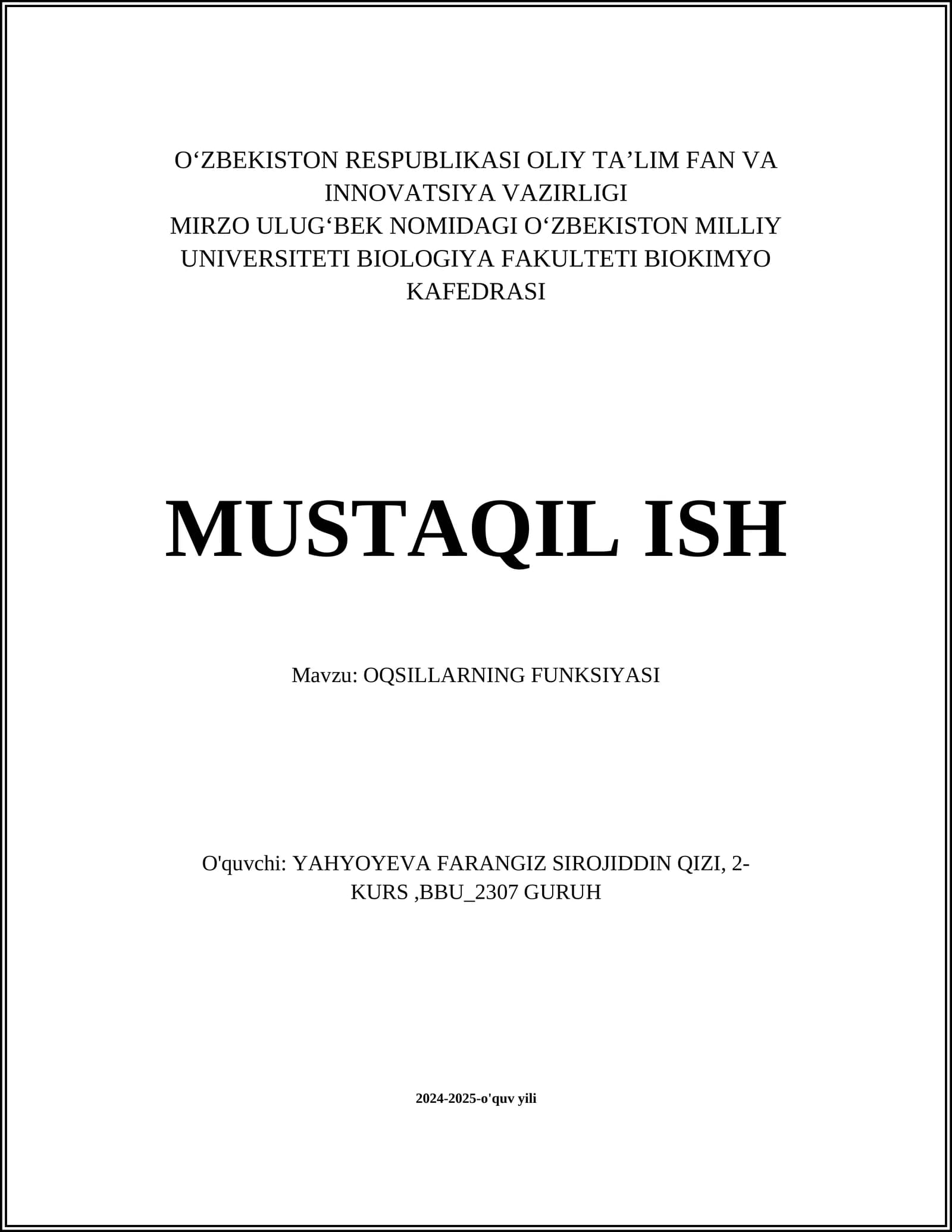 OQSILLARNING FUNKSIYASI