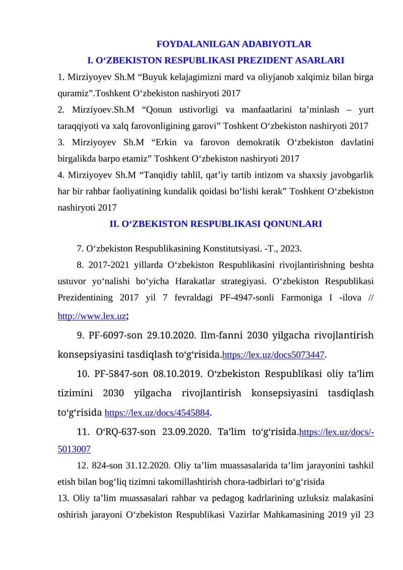 O‘ZBEKISTON RESPUBLIKASI PREZIDENT ASARLARI