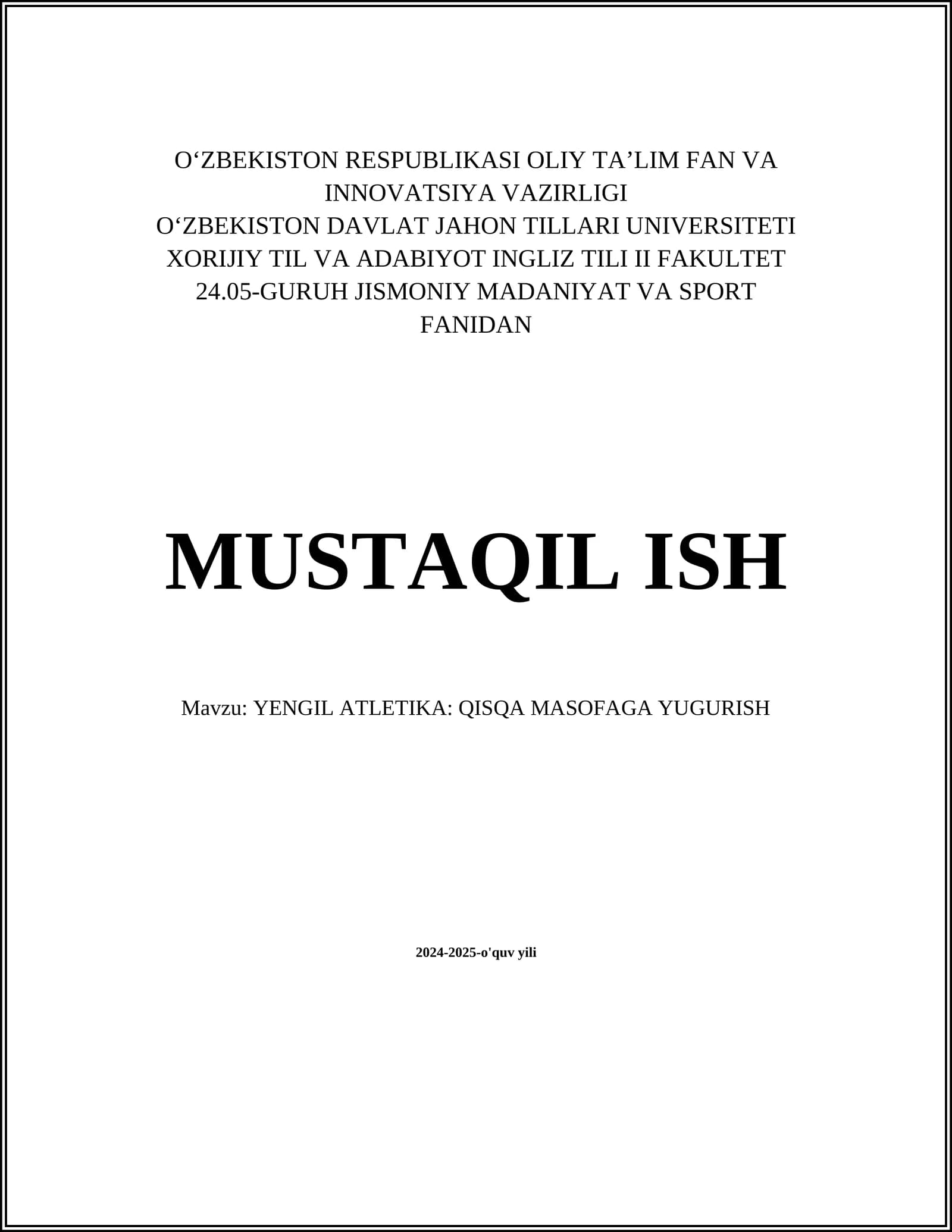 YENGIL ATLETIKA: QISQA MASOFAGA YUGURISH
