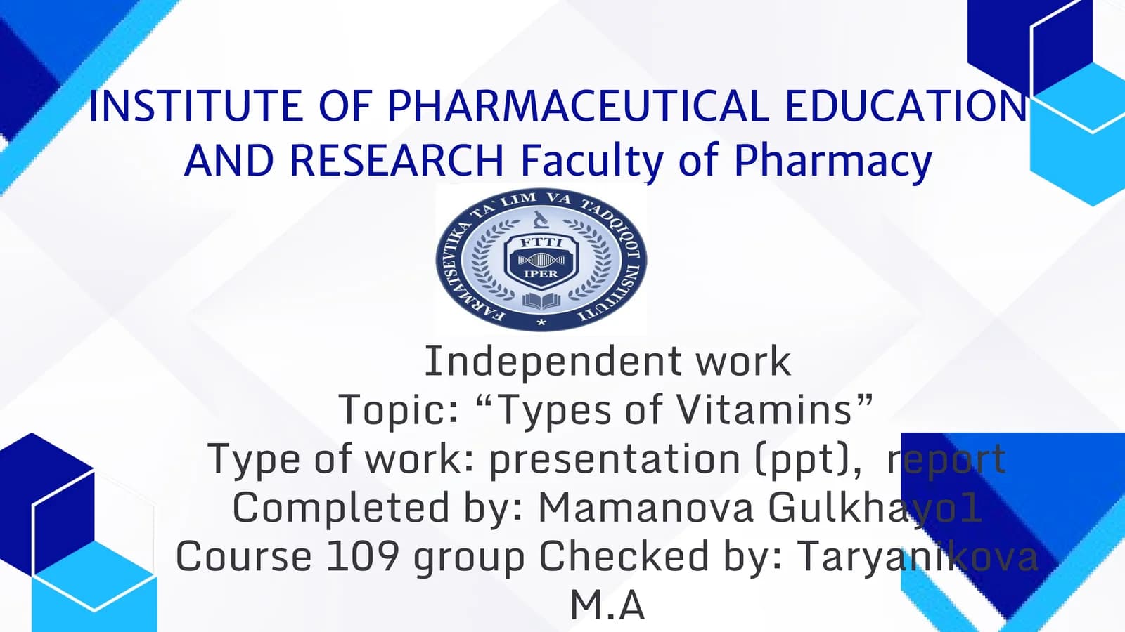 Types of Vitamins Presentation and Report