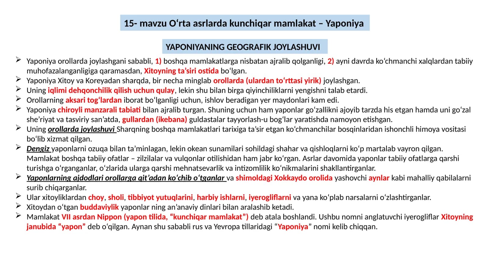 15-mavzu O‘rtaasrlarda kunchiqar mamlakat –Yaponiya