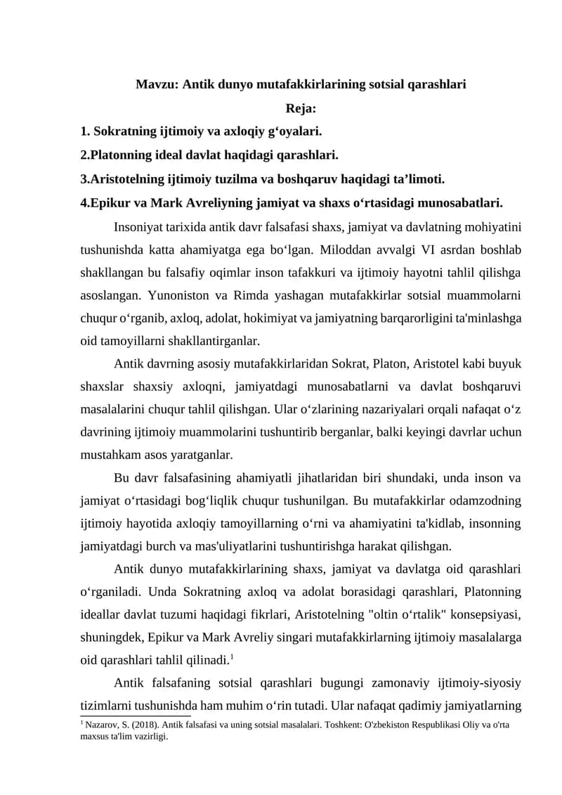 Antik dunyo mutafakkirlarining sotsial qarashlari