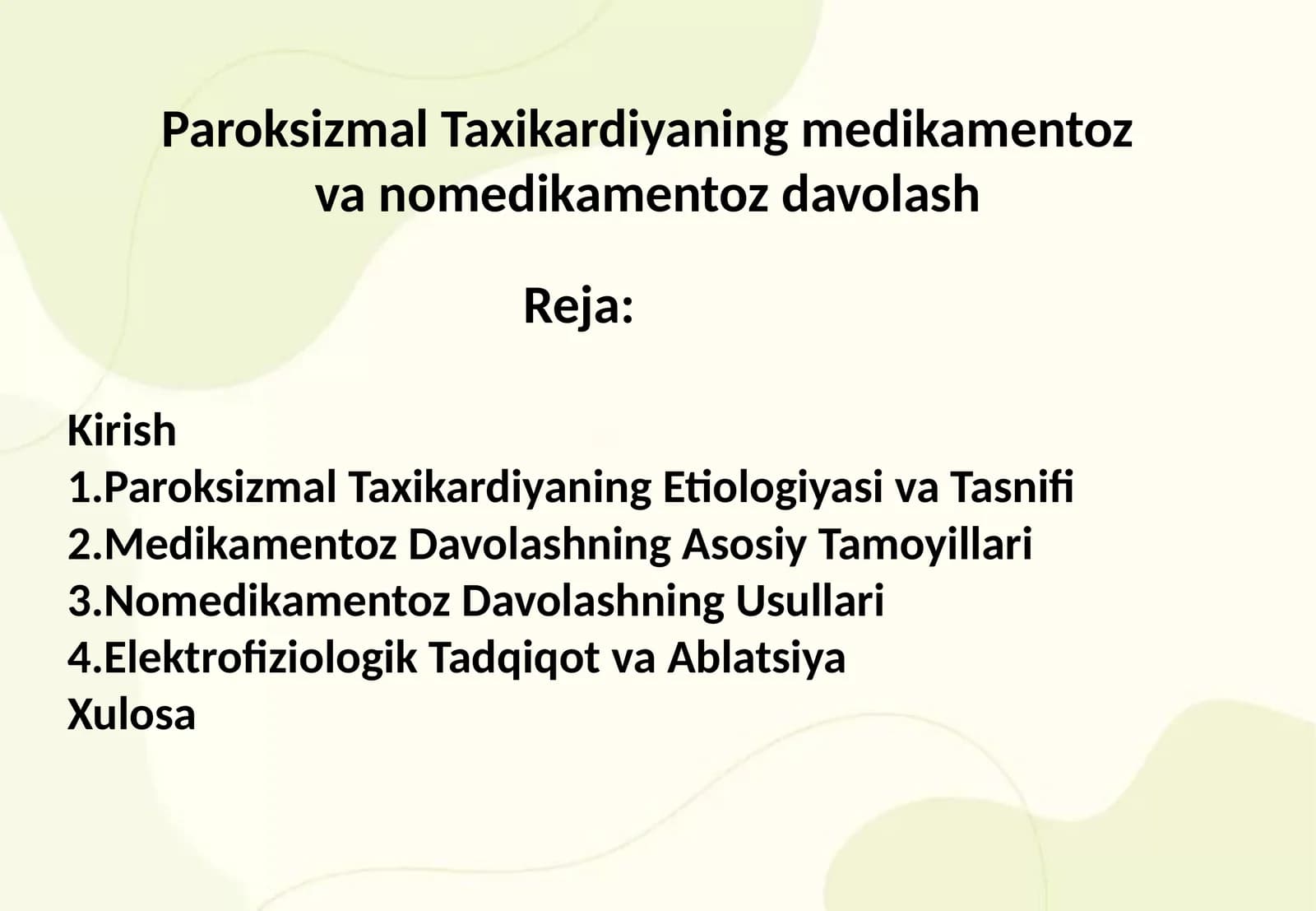 Paroksizmal Taxikardiyaning medikamentoz va nomedikamentoz davolash