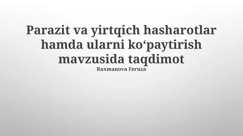 Parazit va Yirtqich Hasharotlar