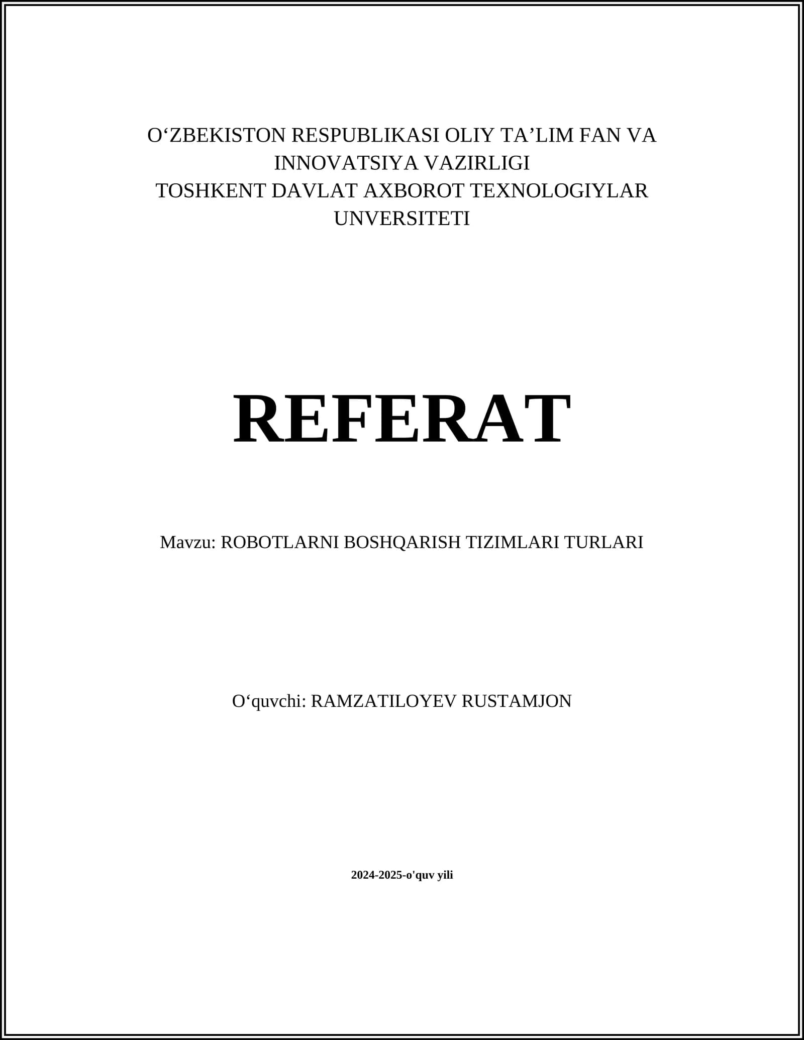 ROBOTLARNI BOSHQARISH TIZIMLARI TURLARI