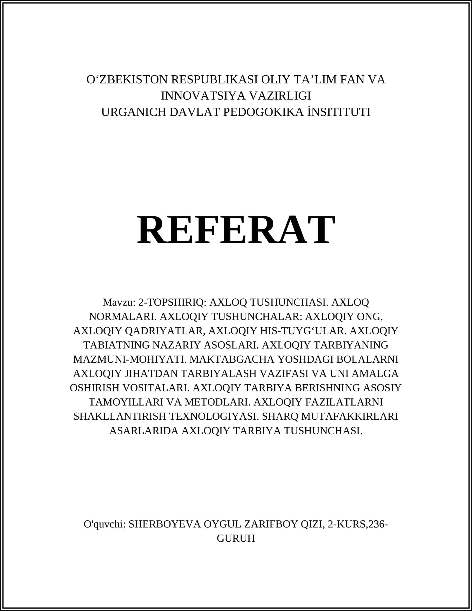 AXLOQ TUSHUNCHASI