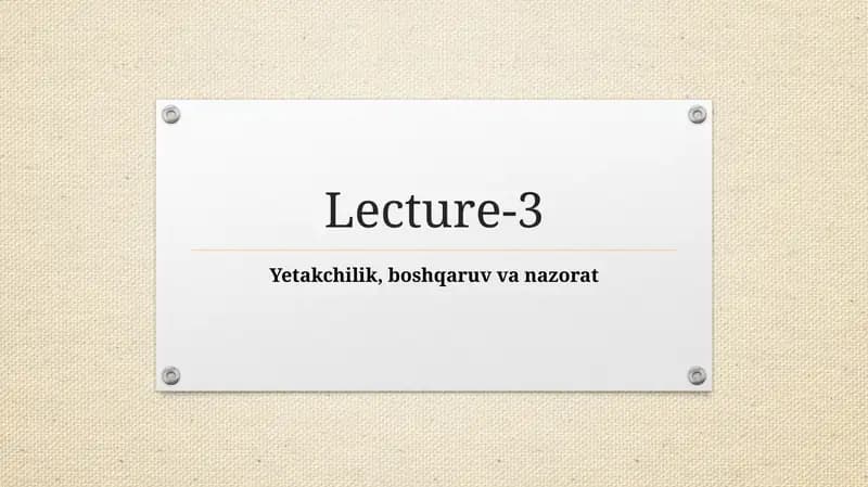 Yetakchilik, boshqaruv va nazorat