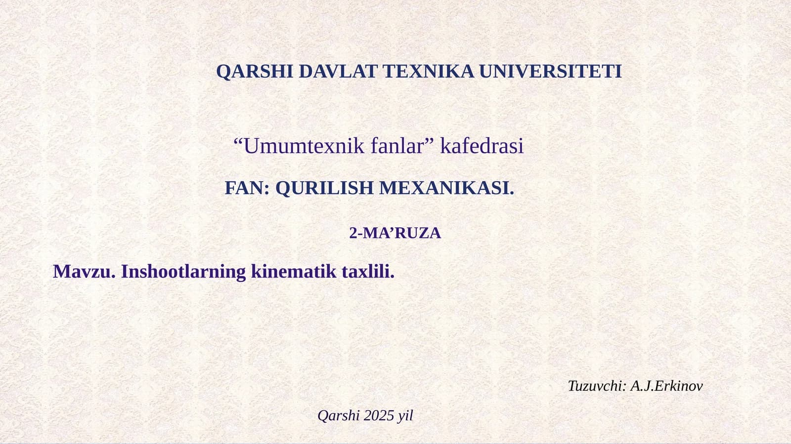 Inshootlarning kinematik taxlili