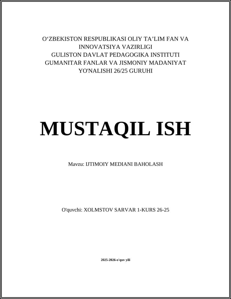 IJTIMOIY MEDIANI BAHOLASH