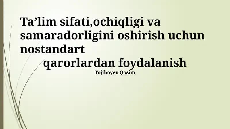 Muammolar va Standart Yechimlar Tahlili