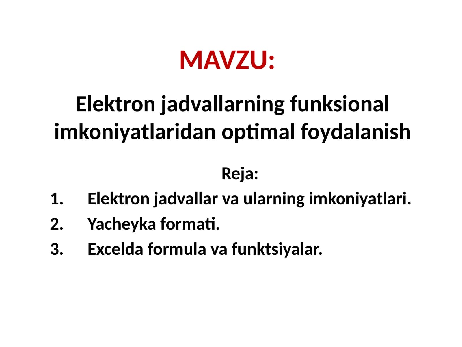Elektron jadvallarning funksional imkoniyatlaridan optimal foydalanish