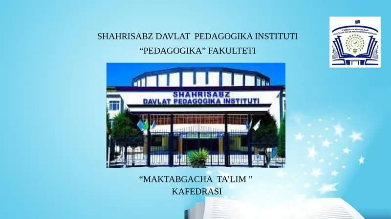 MAKTAB TA’LIMIGA TAYYORLASH