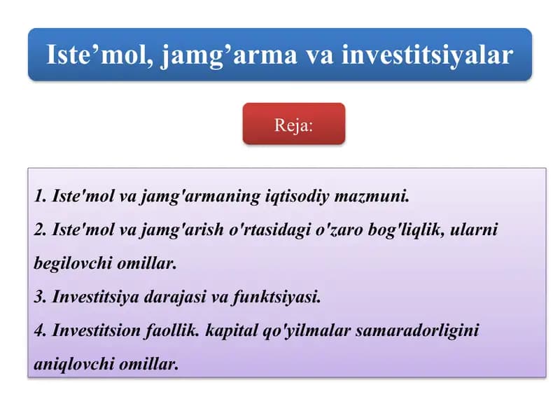Iste’mol va jamg’armaning iqtisodiy mazmuni