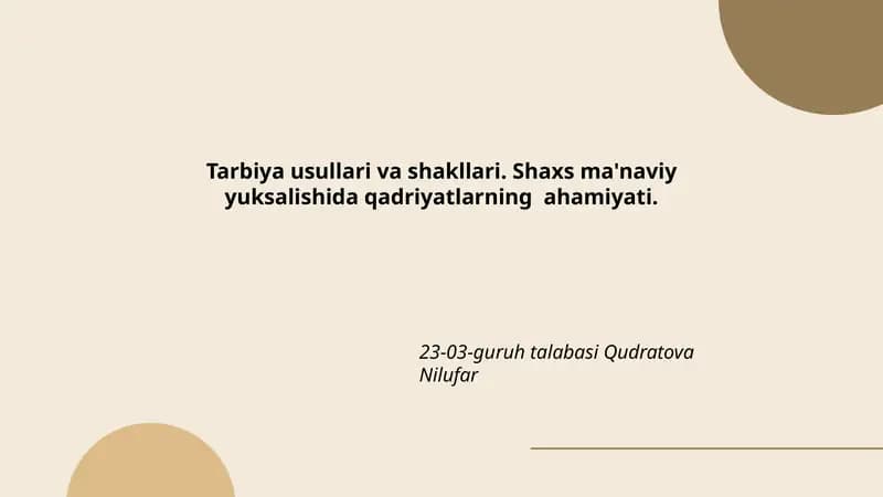 Tarbiya Usullari va Shakllari
