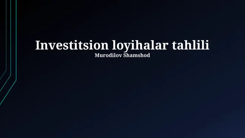 Investitsion loyihalar tahlili
